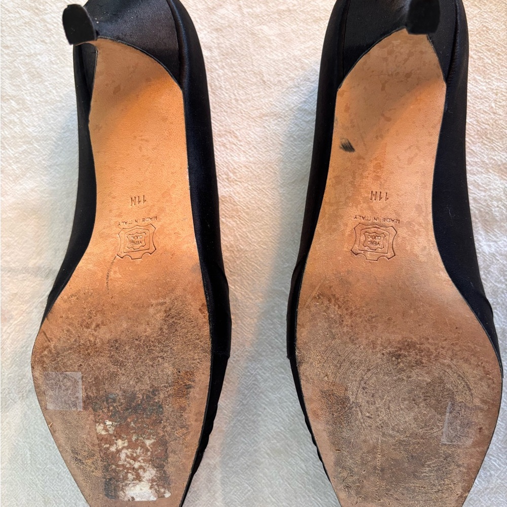 Silvia Fiorentina Black Satin Pointed Toe Heels SZ 11 Old Money - Picture 9 of 9